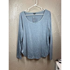 Ann Taylor Petite Blue Gray Long Sleeve Scoop Neck Stretch‎ Tee LP Large Petite